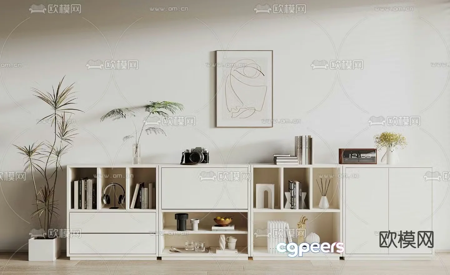 Creamy style bookcase low cabinet floor cabinet 3d model