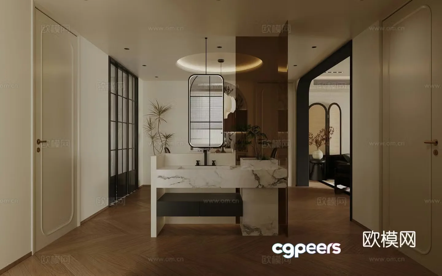 French living and dining room 3d model