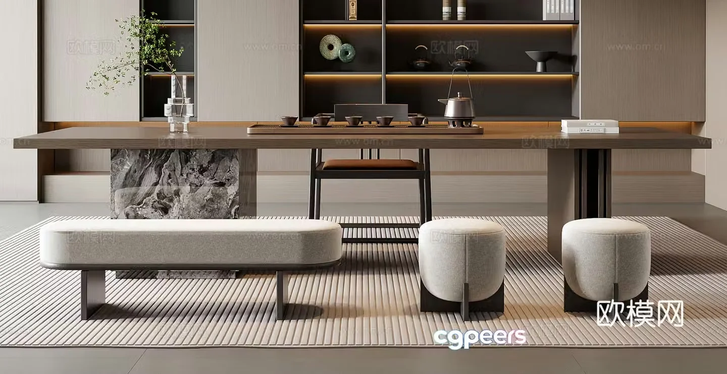 Italian tea table and chair combination 3D model