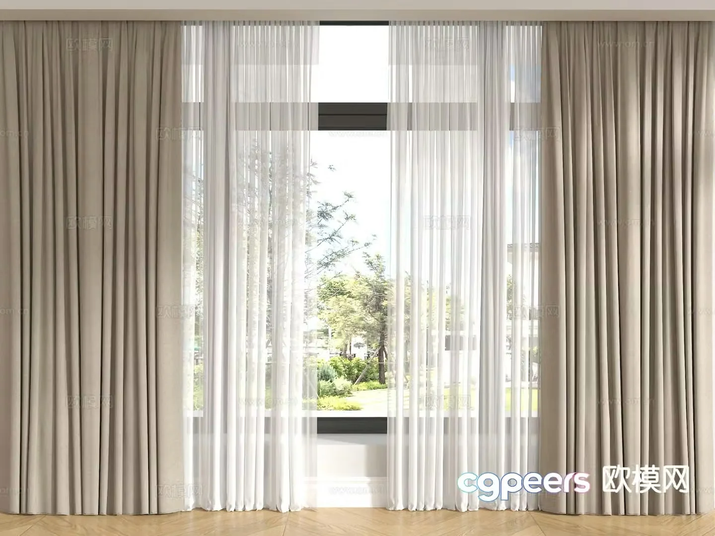 Cream style curtain gauze curtain 3d model