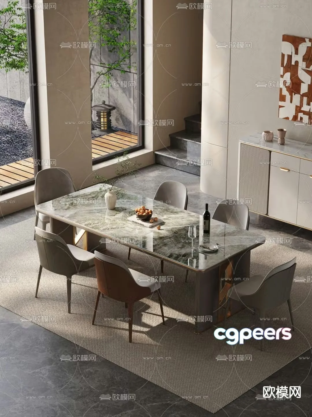 Marble dining table and chairs 3d model