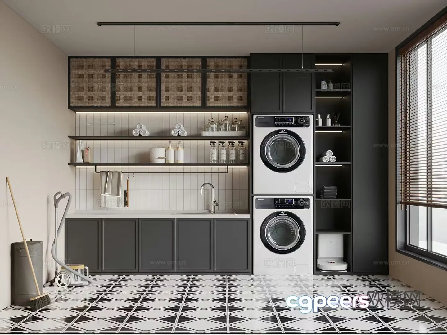 Modern balcony cabinet washing machine cabinet 3d model