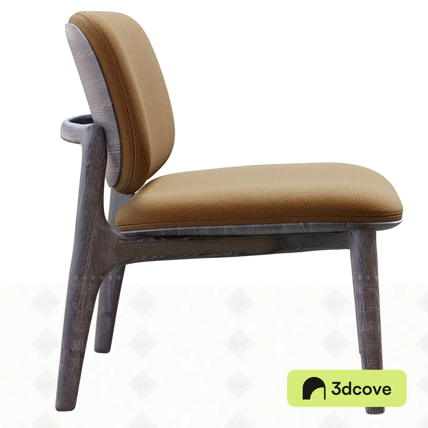 A Wooden Chair With A Beige Seat And Back