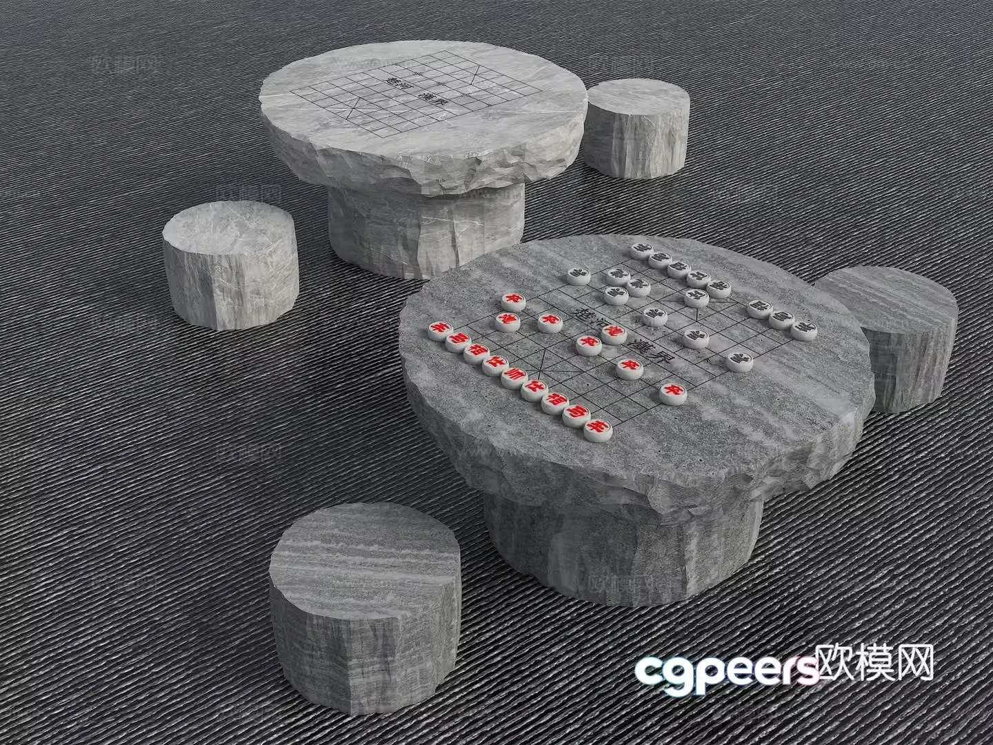 Outdoor chess table stone table stone bench 3d model