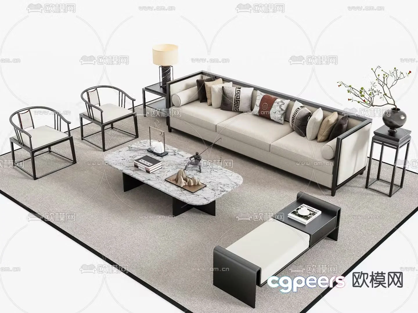New Chinese style modular sofa 3d model