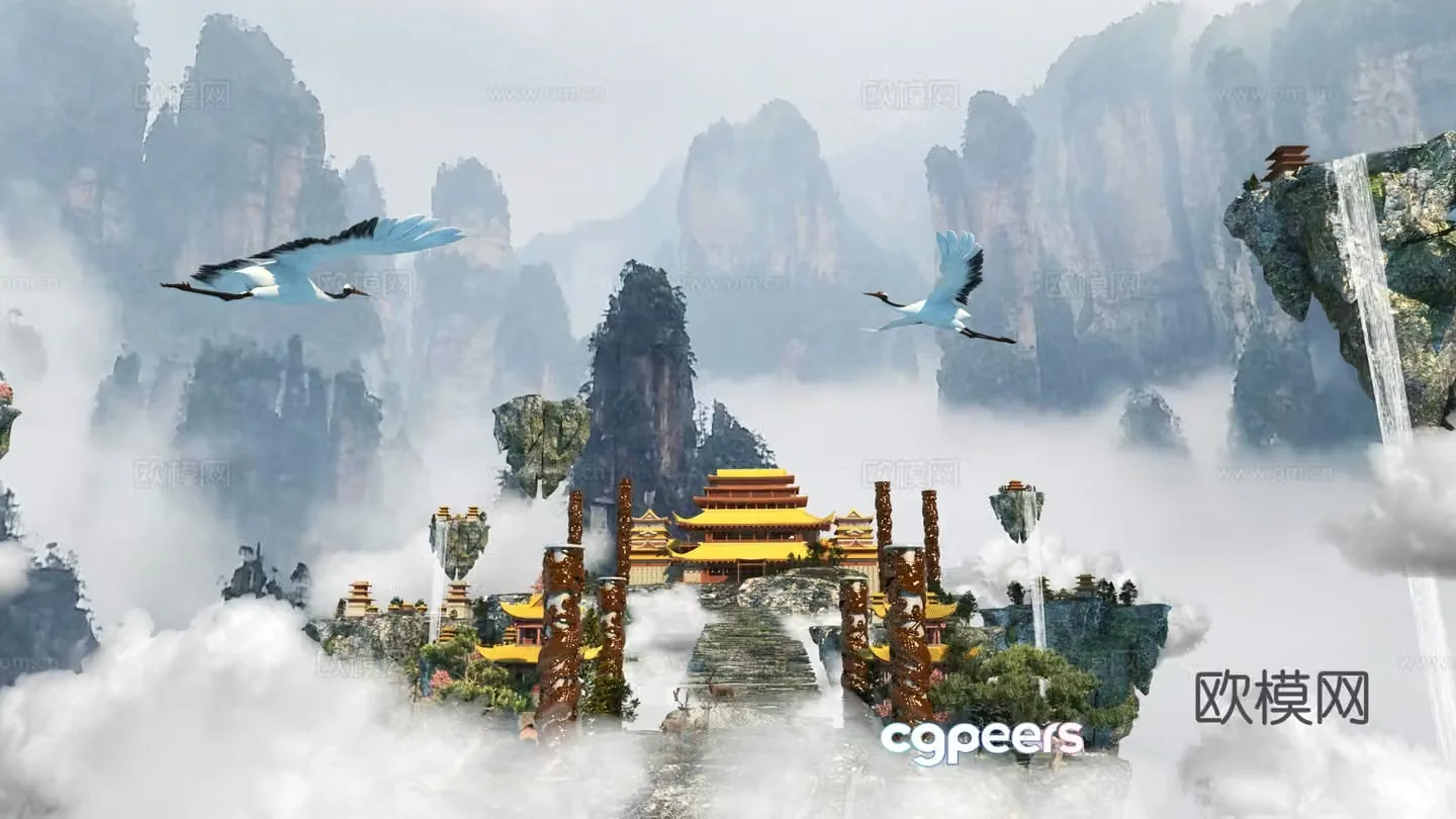 Modern Three Lives Wonderland Different Stone Waterfall Landscape 3D Model