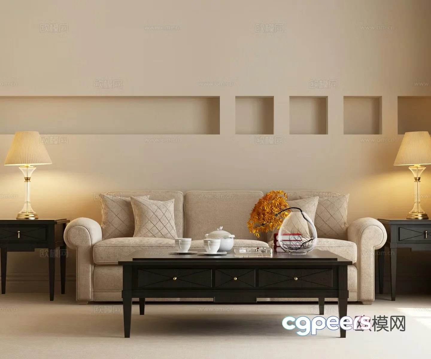 Modern American sofa American sofa combination Modern American three-person sofa 3D model