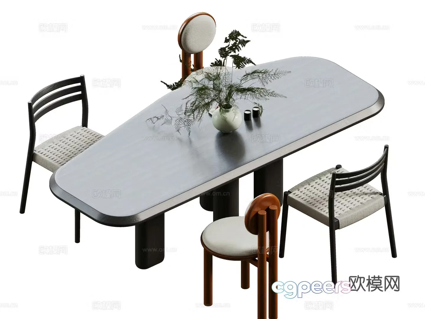 Medium-old dining table and chair 3D model