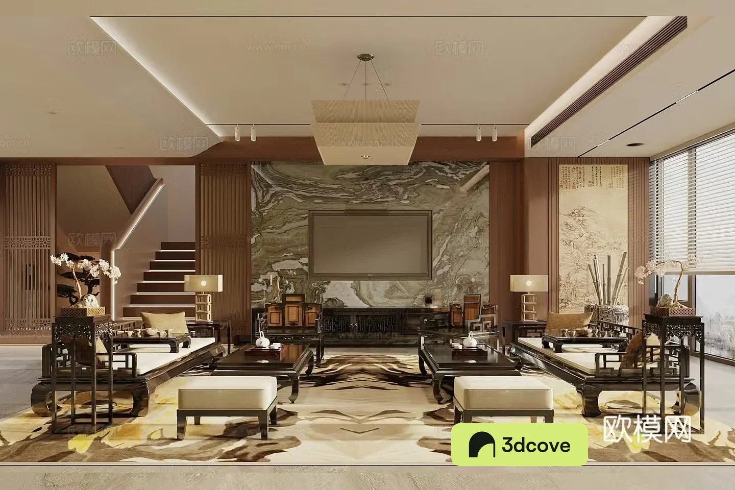 Song style new stroke living room sofa and coffee table combination Arhat bed Arhat couch TV background wall floor