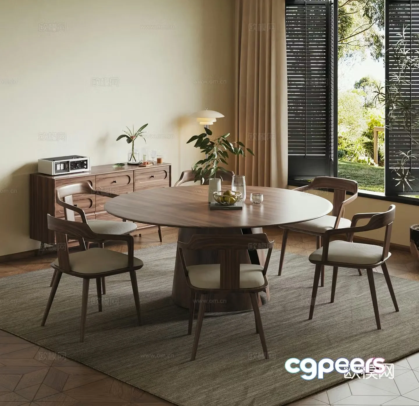 Jijifeng Restaurant Dining table and chairs Side cabinet Floor lamp 3D model