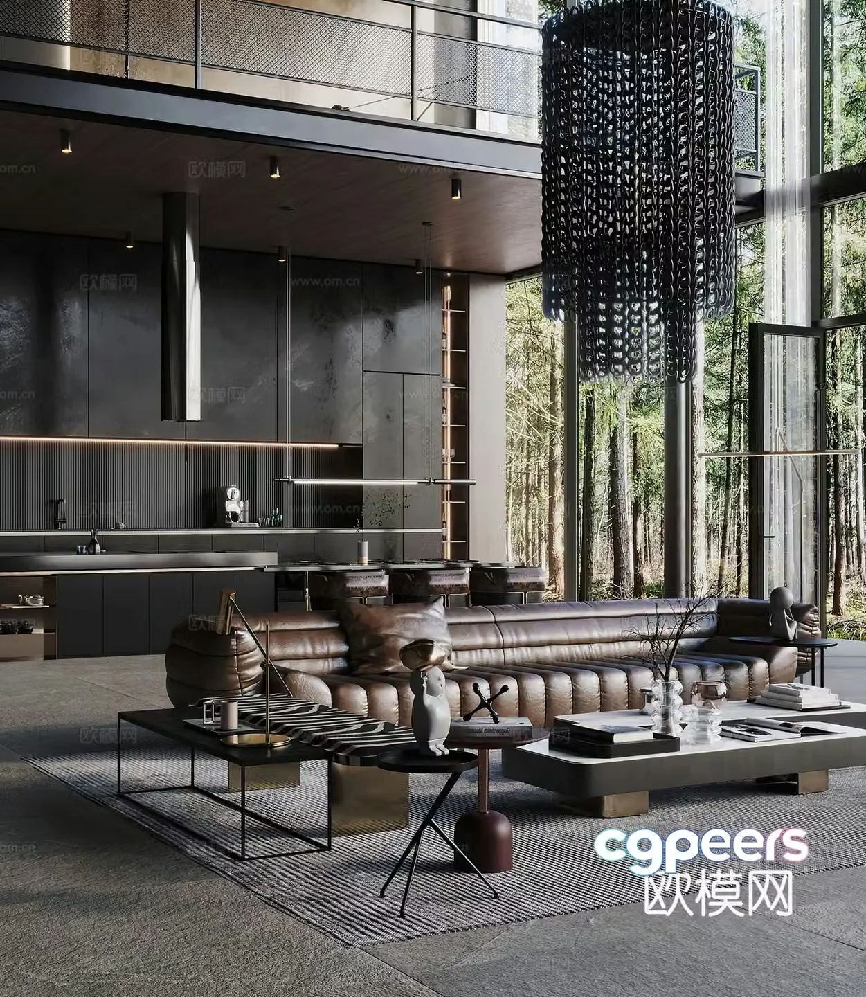 Industrial style dining room duplex empty villa Italian living room combination sofa leisure chair 3d model
