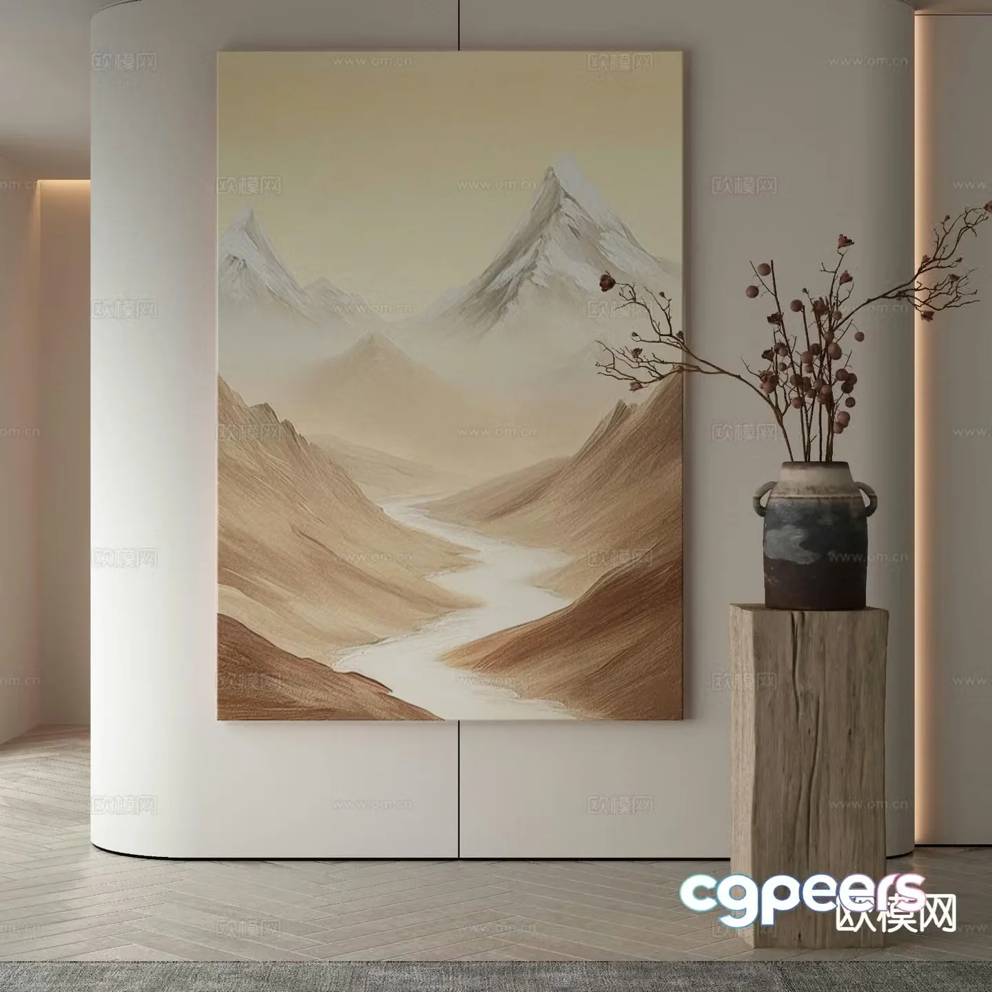 Wabi-sabi oil painting landscape painting decorative painting 3d model