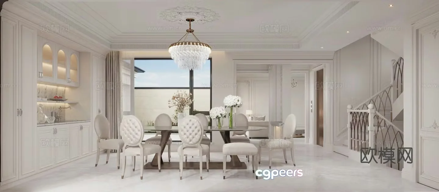 French living and dining room 3d model