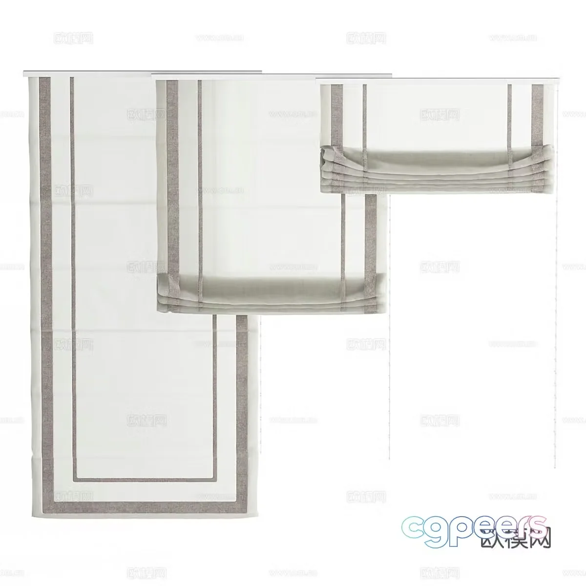 New Chinese style roller blinds folding curtains 3D model