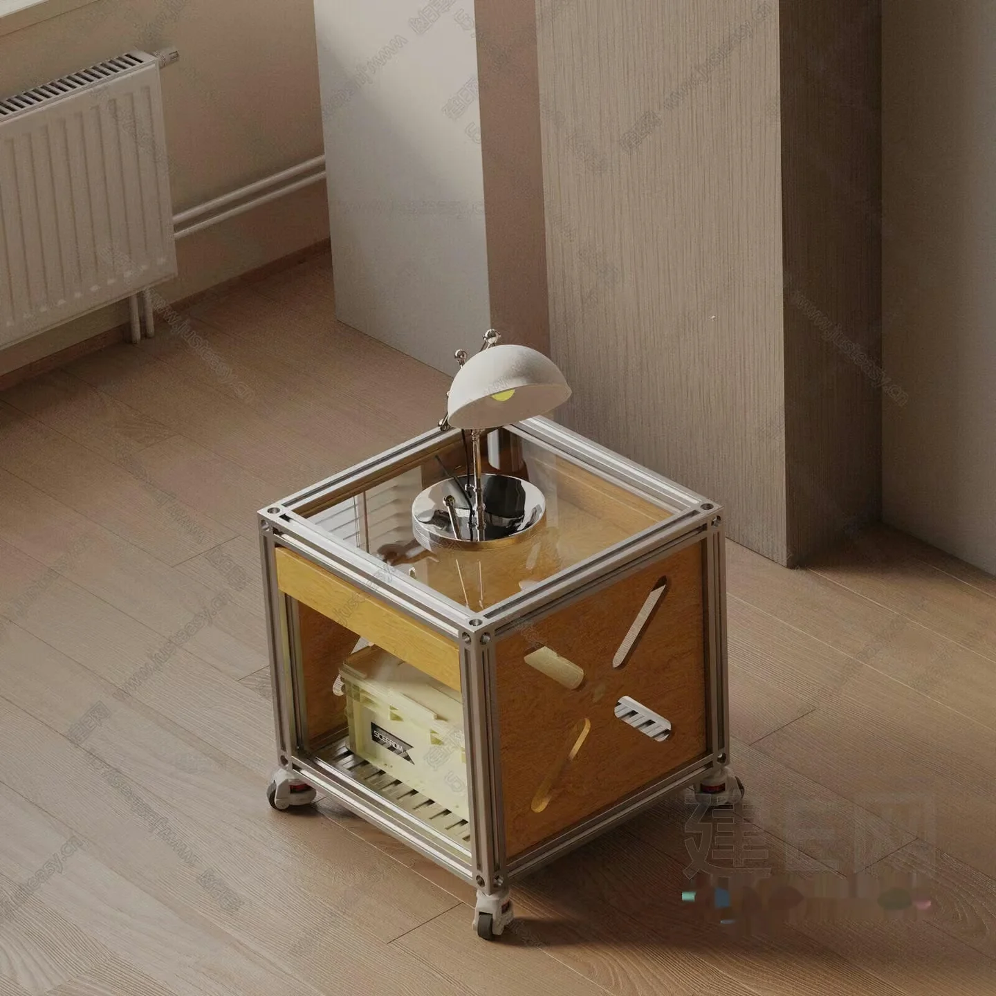 A Wooden Desk With A Lamp On Top 3D Model – 3723 – VRAY Render