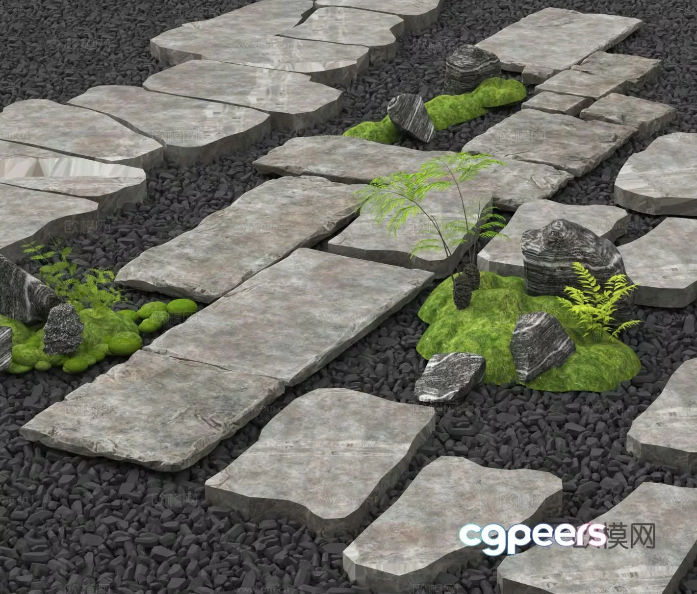 Bluestone slab Bluestone paving Park road Tingbu sketch 3D model