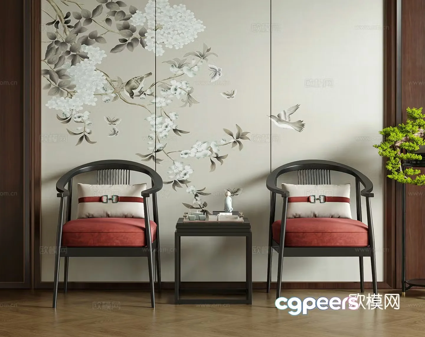 New Chinese style single chair tea chair leisure chair armchair 3d model
