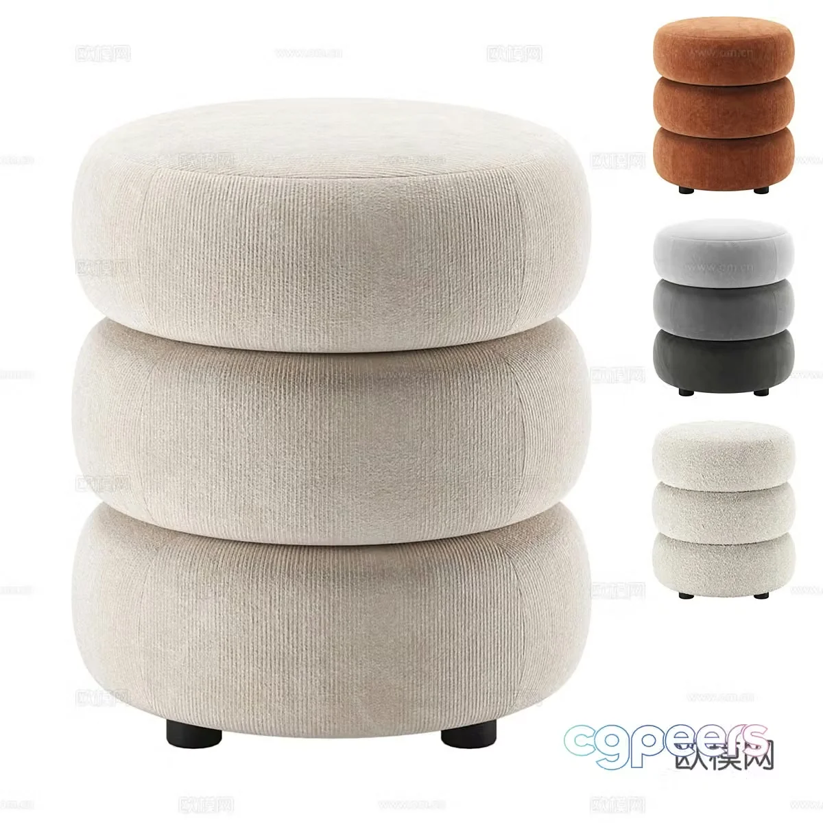 Modern cream style fabric stool 3d model