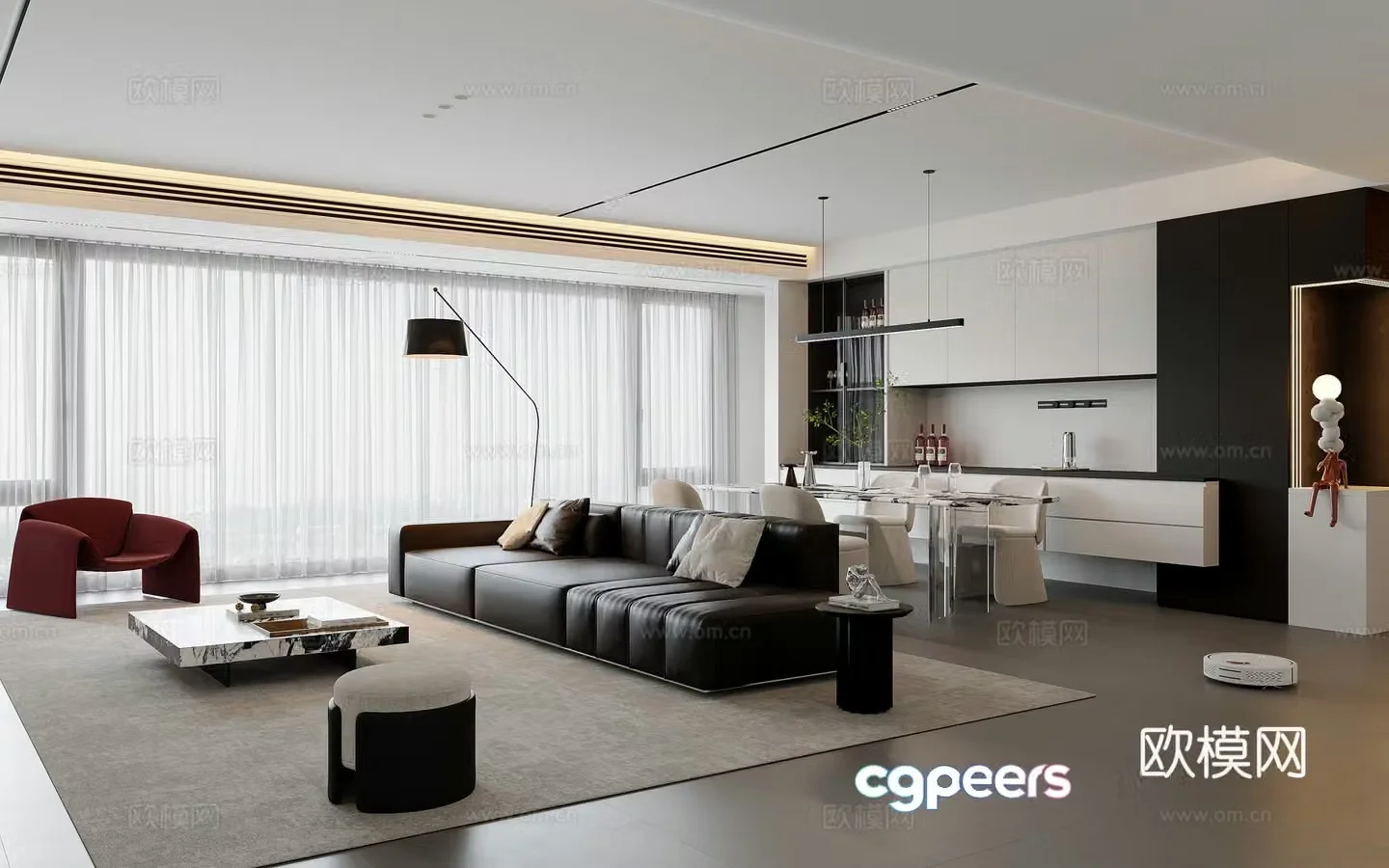 Modern Italian living room sofa and coffee table leisure chair dining table and chair sideboard floor lamp hanging 3d model