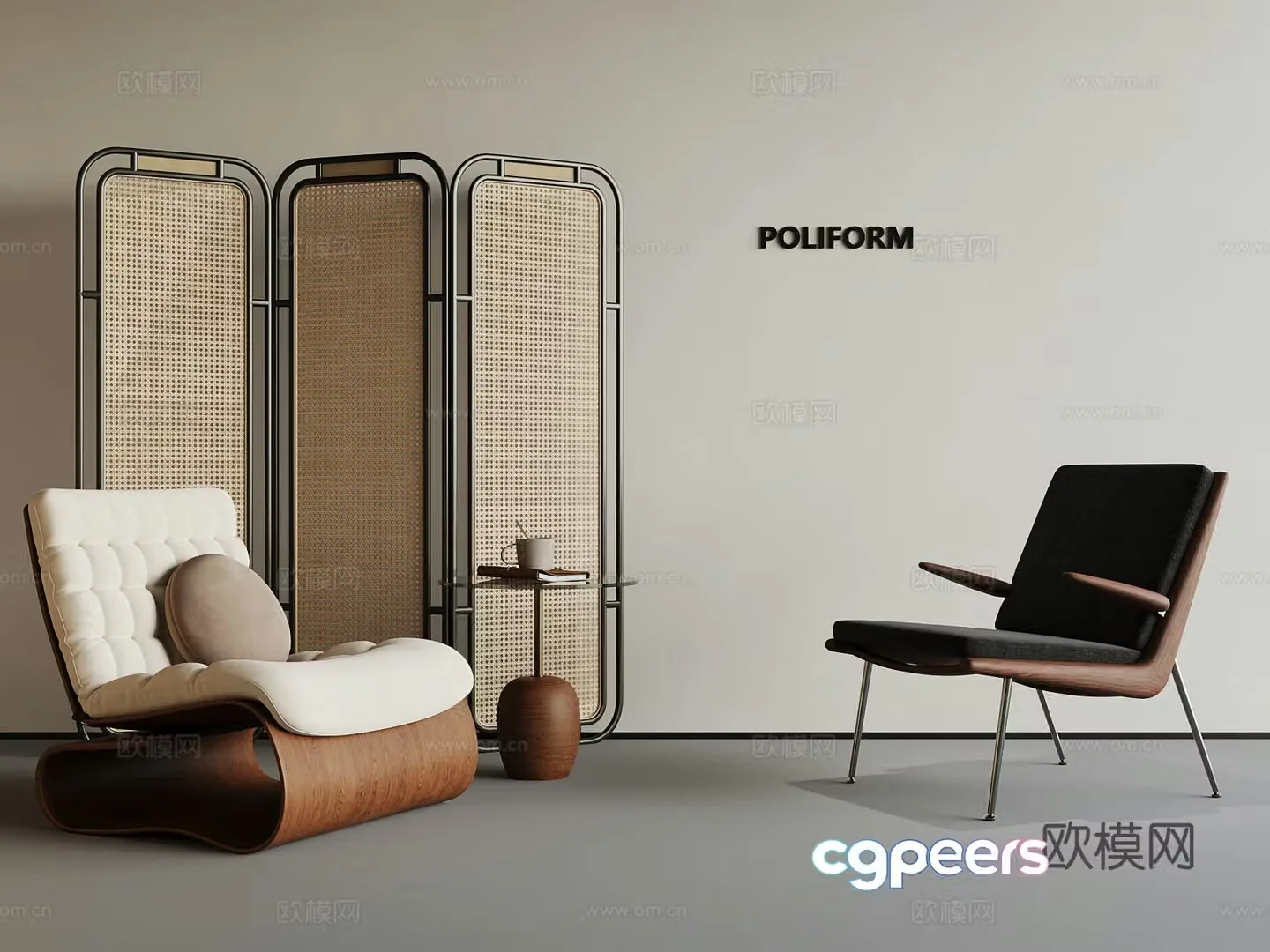 Medium style leisure chair screen partition 3d model