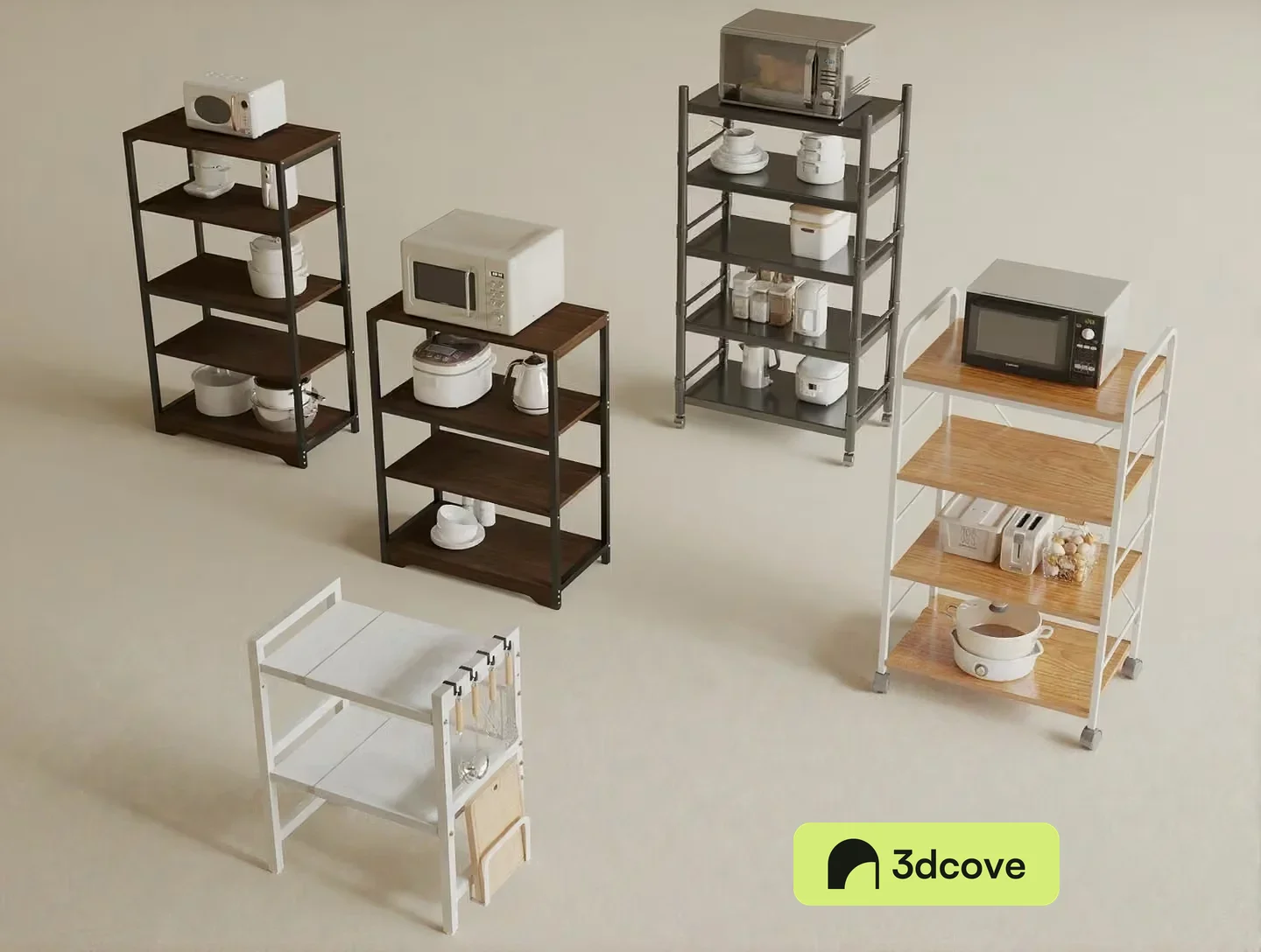 Kitchen Appliances On Shelves