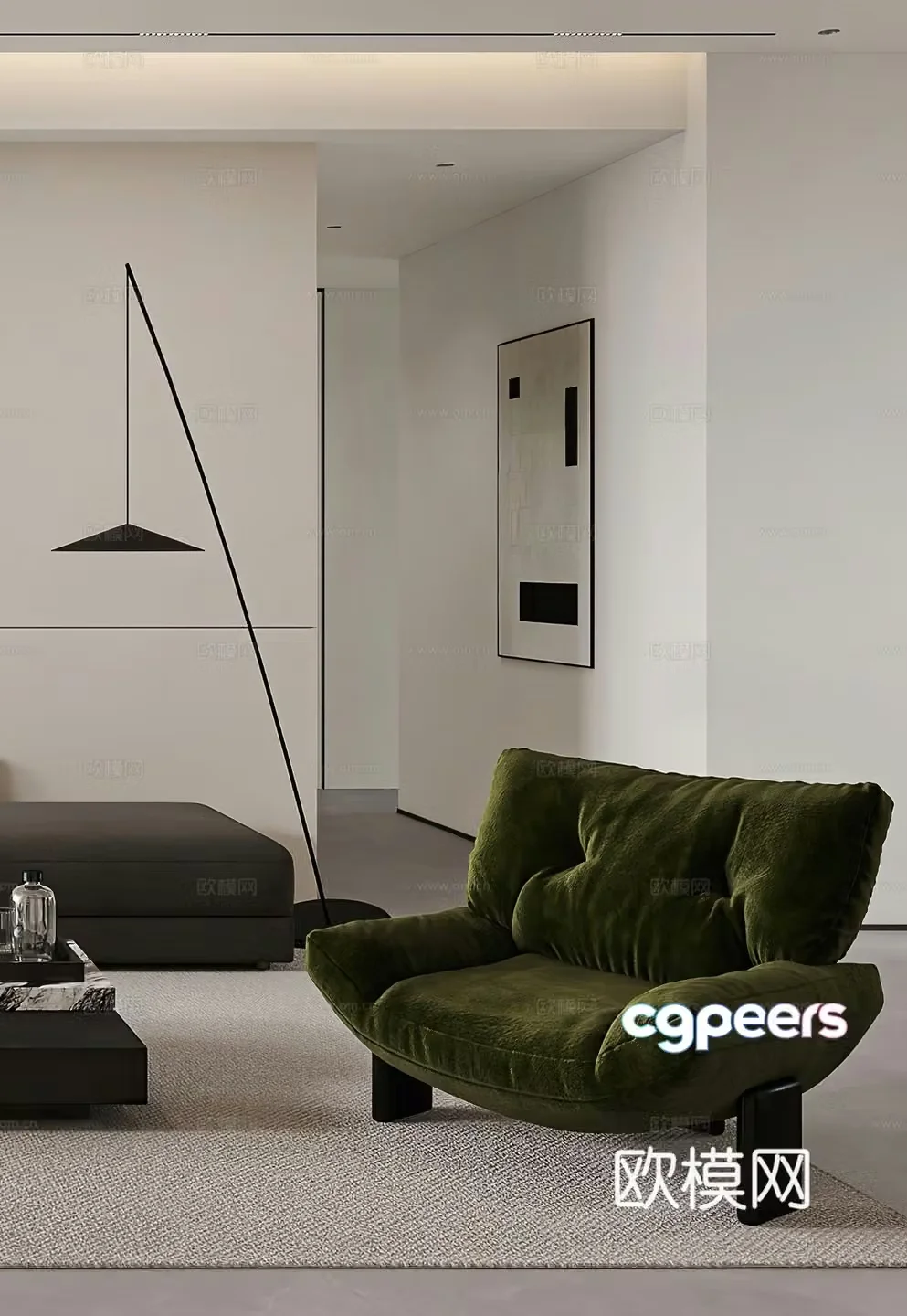 Modern leisure chair floor lamp side table corner table single sofa simple French leisure chair 3d model