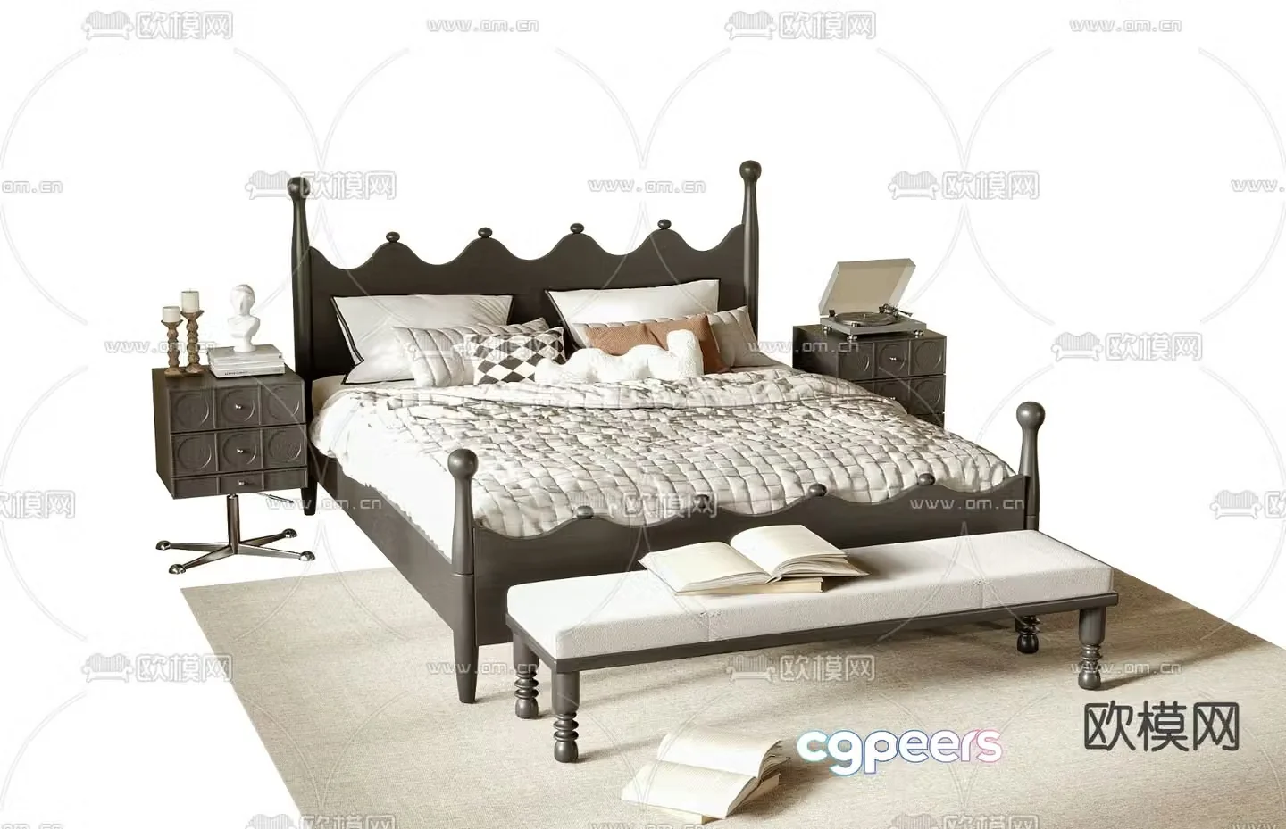 French double bed 3d model