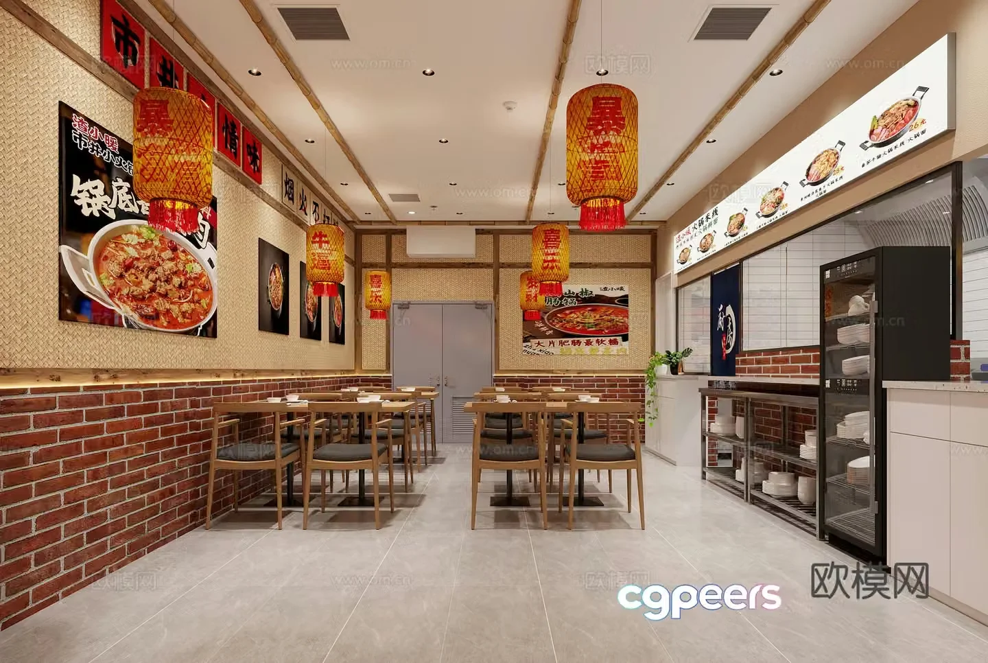 Industrial style retro old hot pot restaurant 3D model