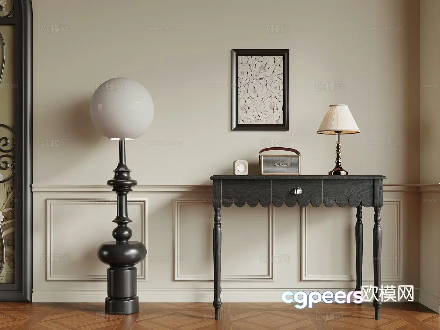 02 French entrance cabinet floor lamp hanging painting 3D model