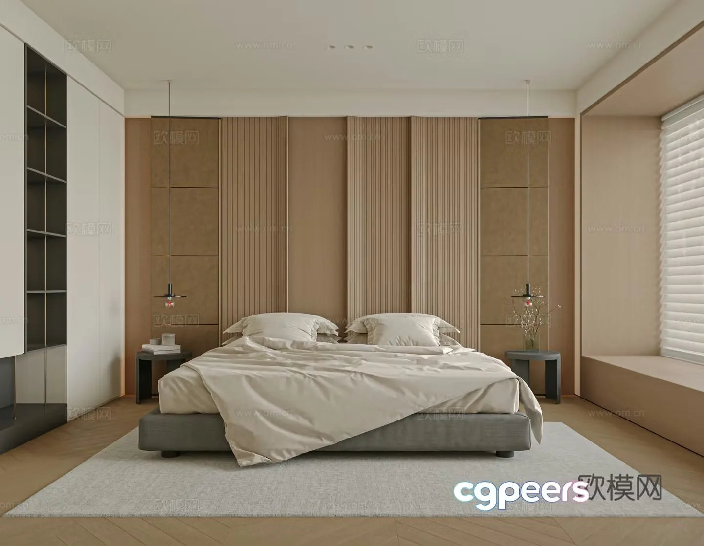 Modern bedroom bed nightstand jewelry 3d model