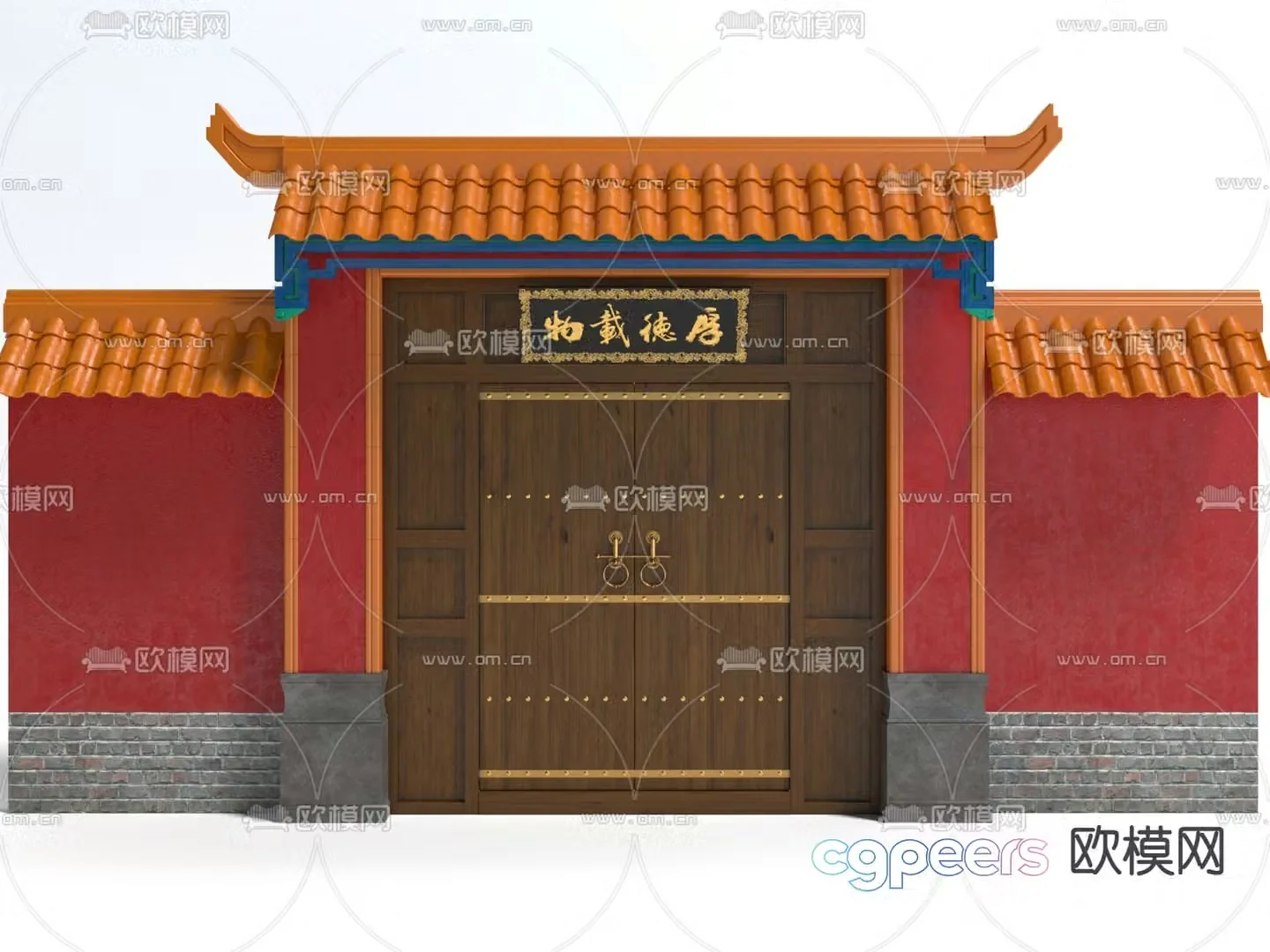 Ancient building gate courtyard door double door 3D model