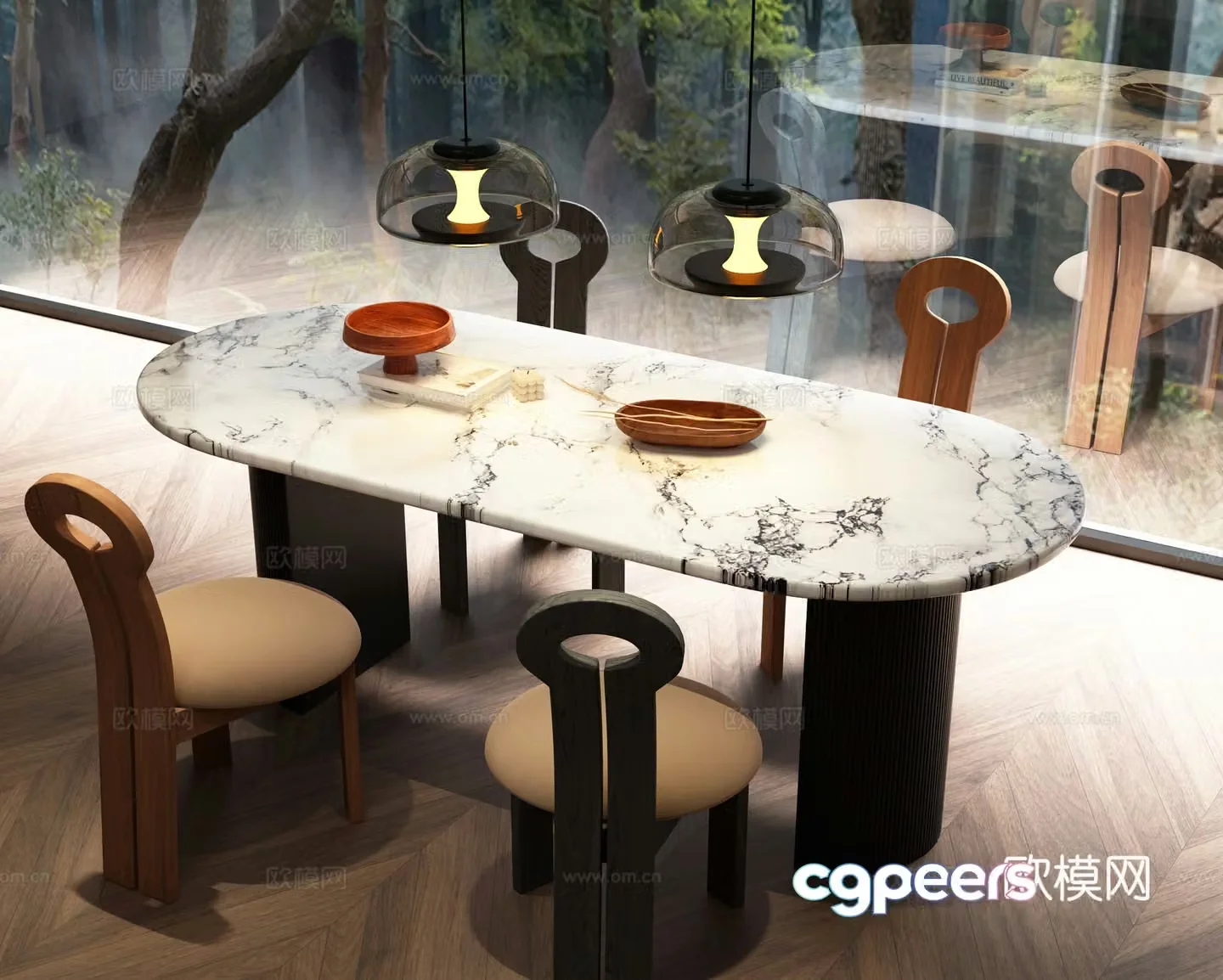 Modern French dining table and chair combination Modern dining table and chair combination French dining table and chair 3D model