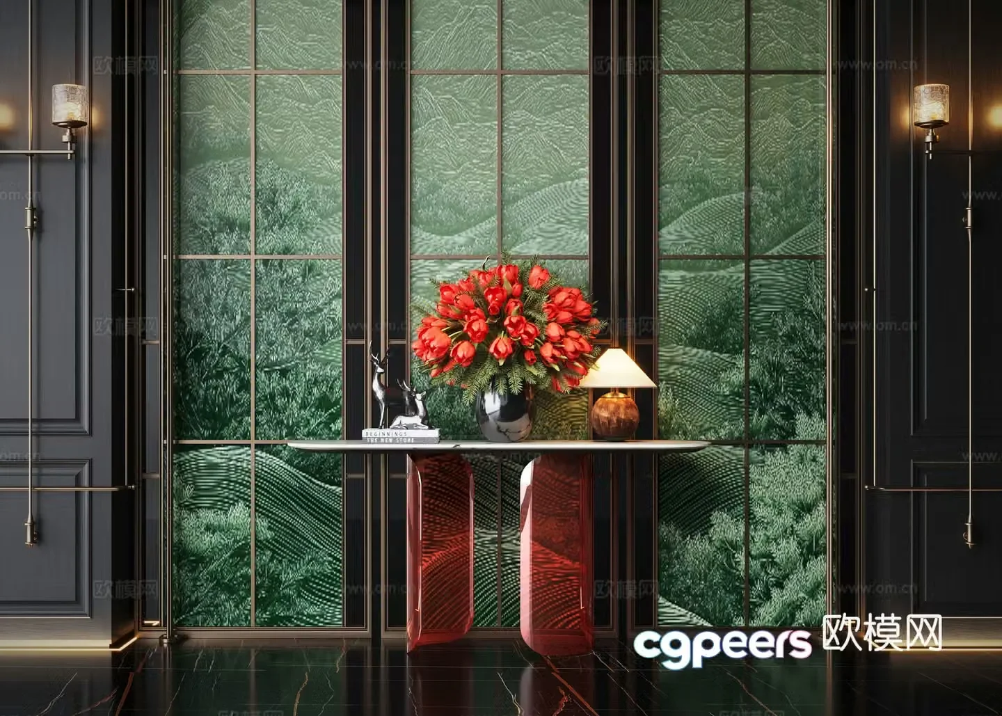 Modern end viewing platform flower potted plant entrance hall flower art table screen partition 3D model