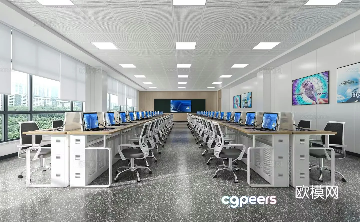 Modern computer classroom 3d model