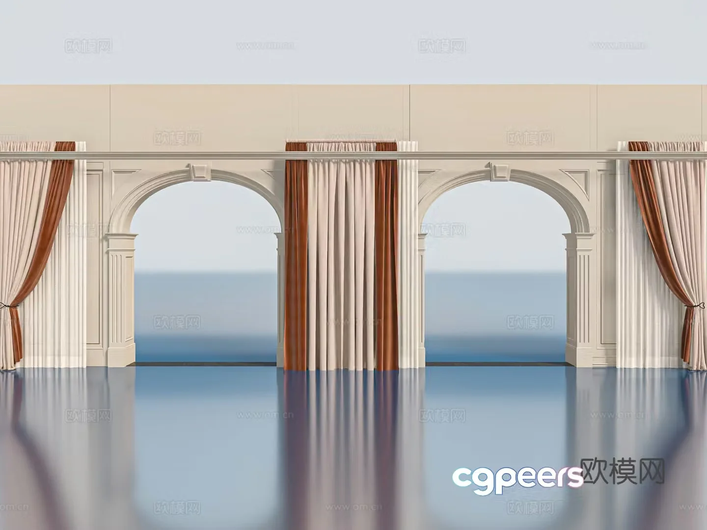 French pillar door opening curtain 3d model