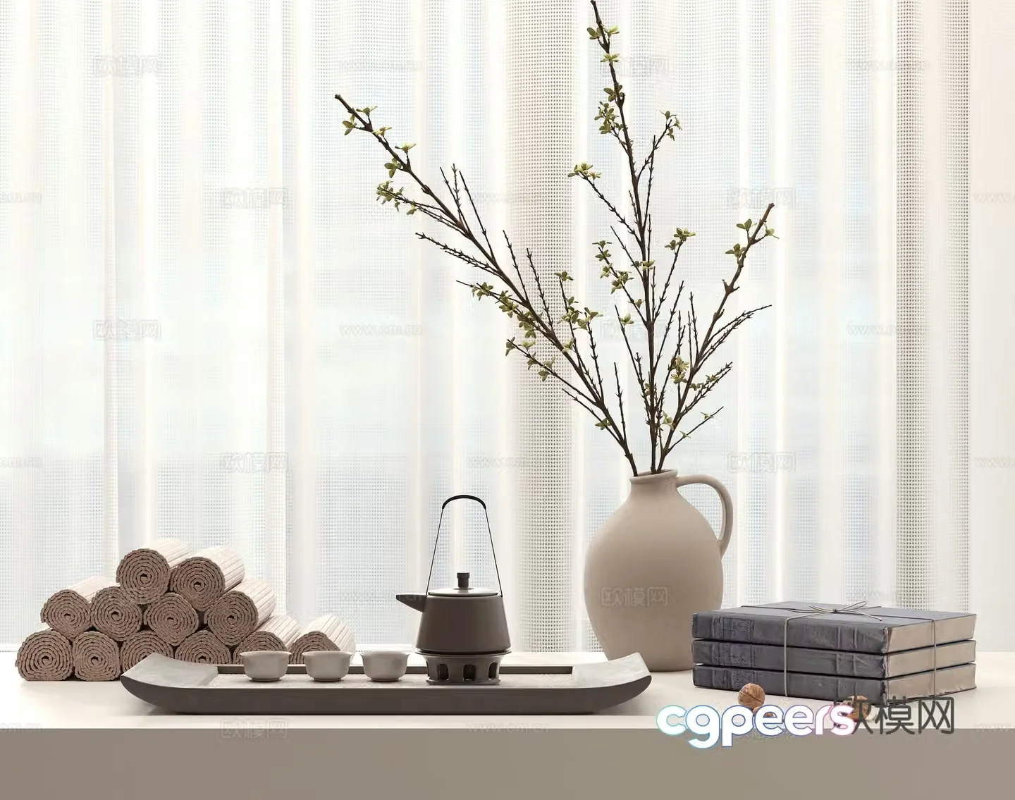 New Chinese desktop ornaments Potted tea tray 3D model