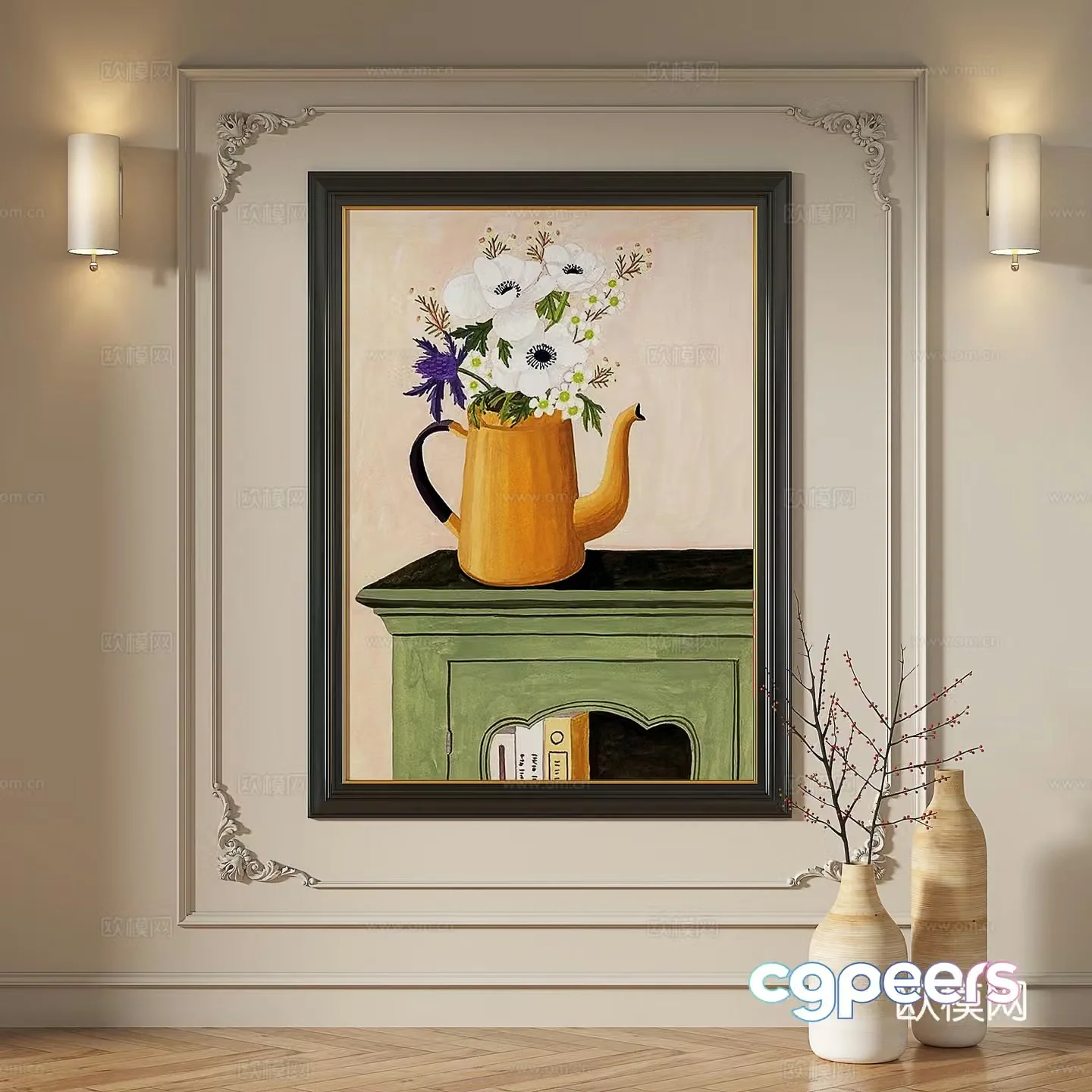 French modern retro medieval light luxury European classical simple abstract decorative painting 3d model