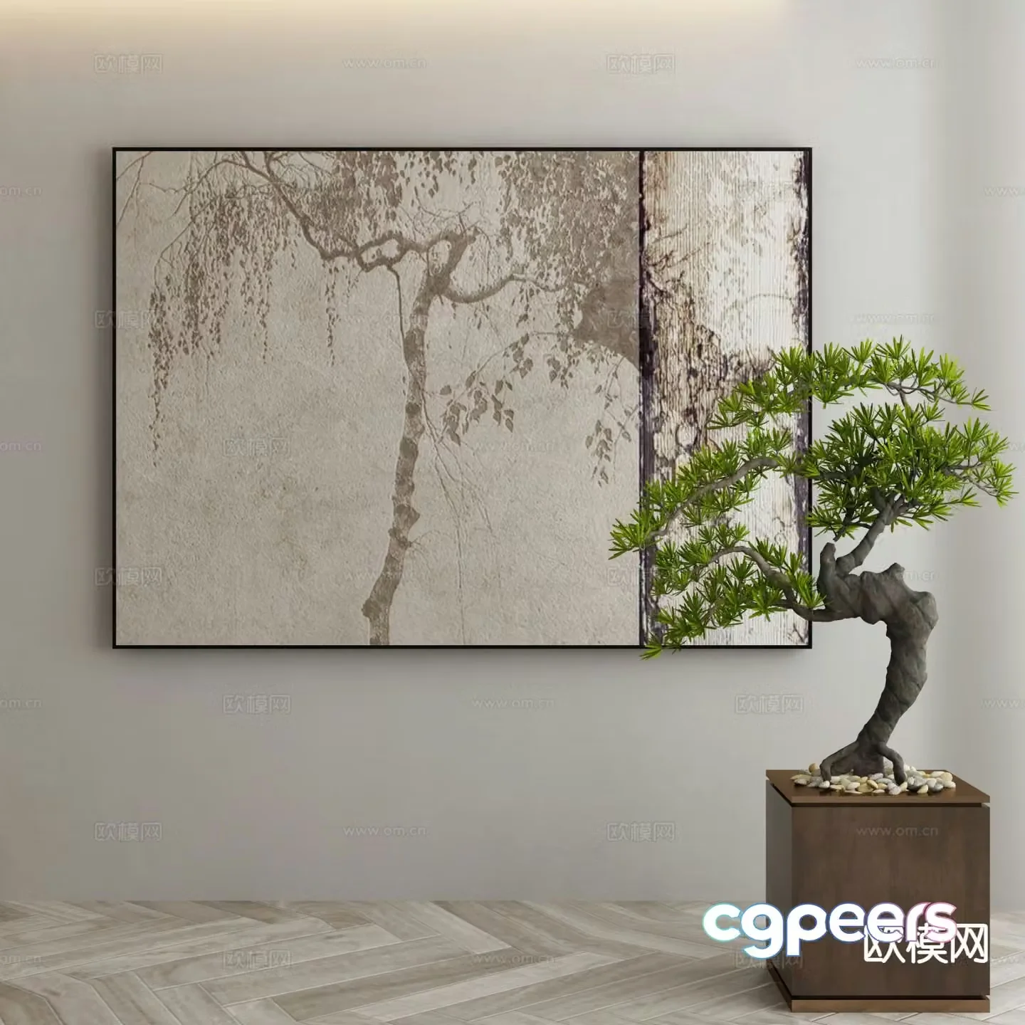 Wabi-sabi decorative painting tree shadow hanging painting 3d model