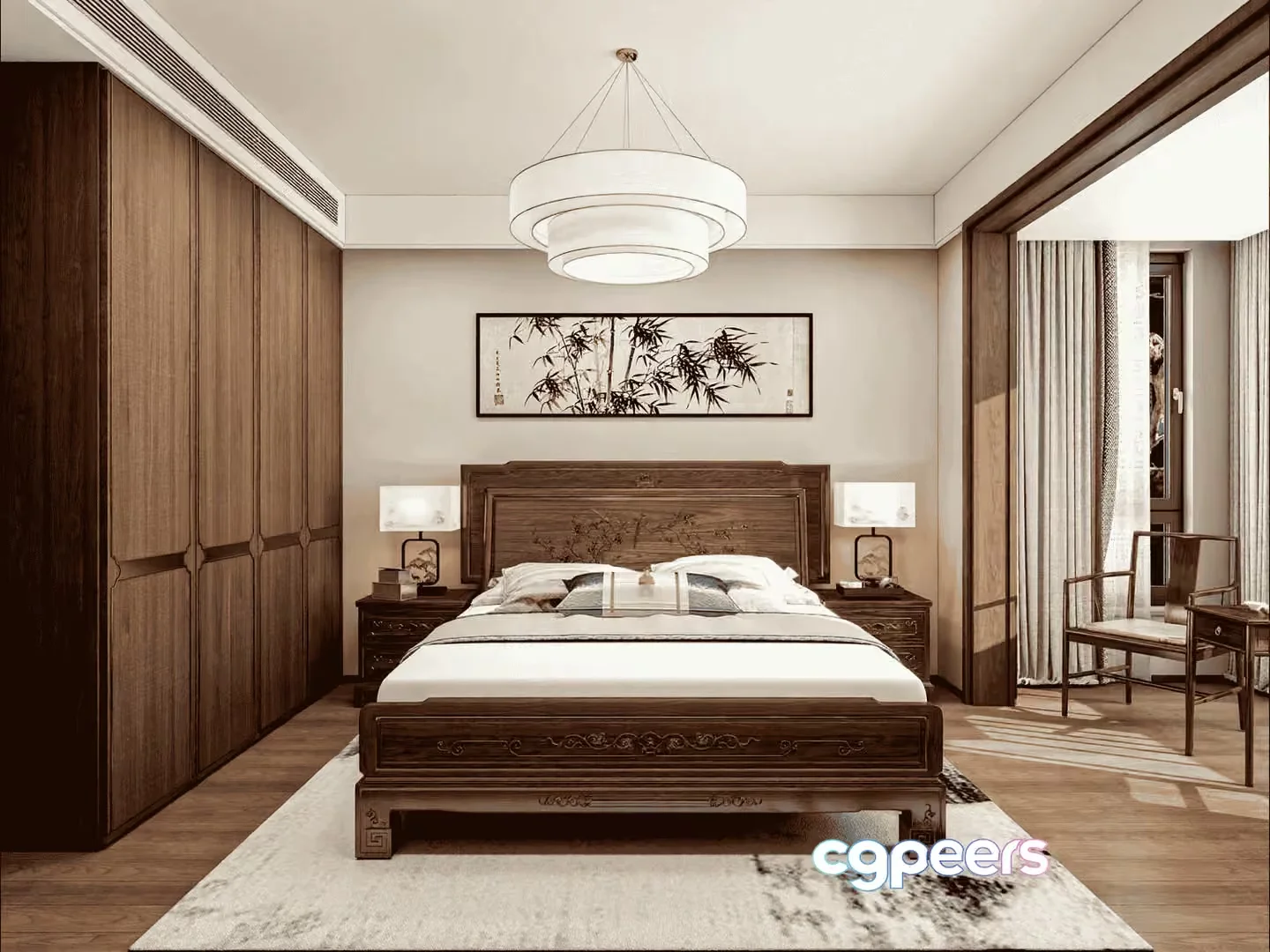 A Bedroom With A Large Bed 3D Model – 14850 – VRAY Render
