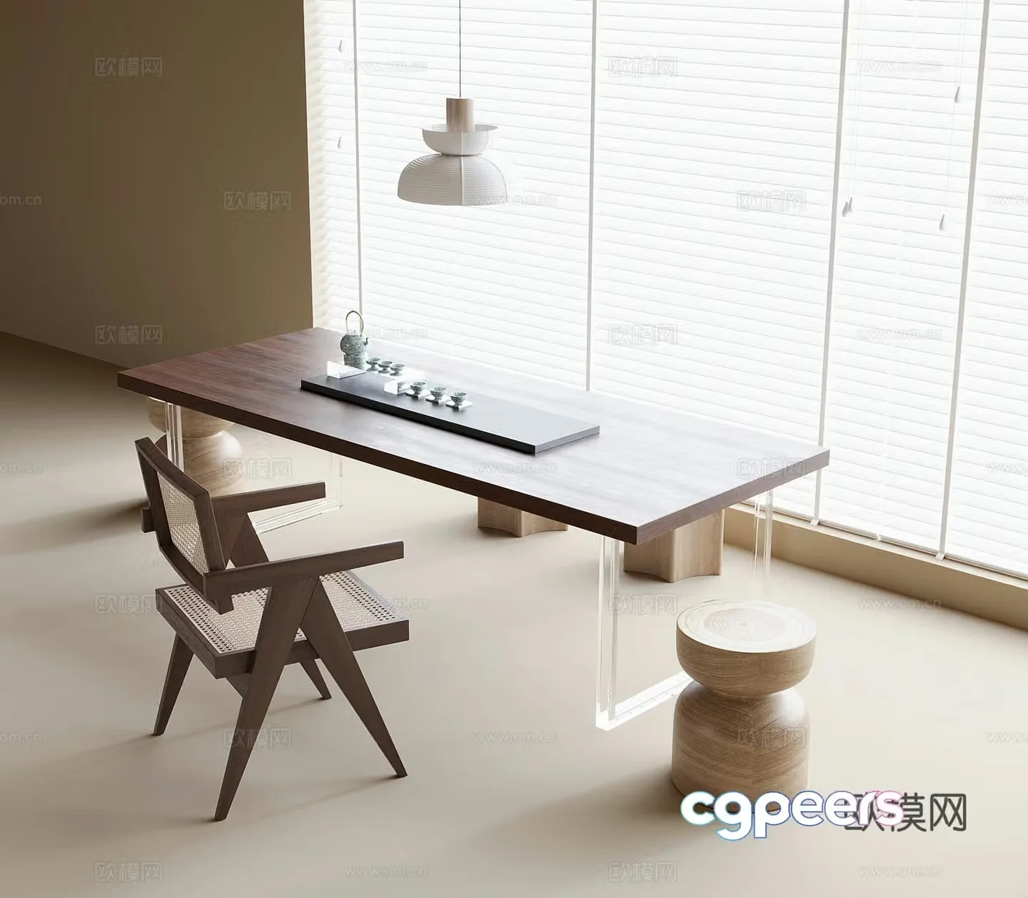 New Chinese tea table and chairs 3d model