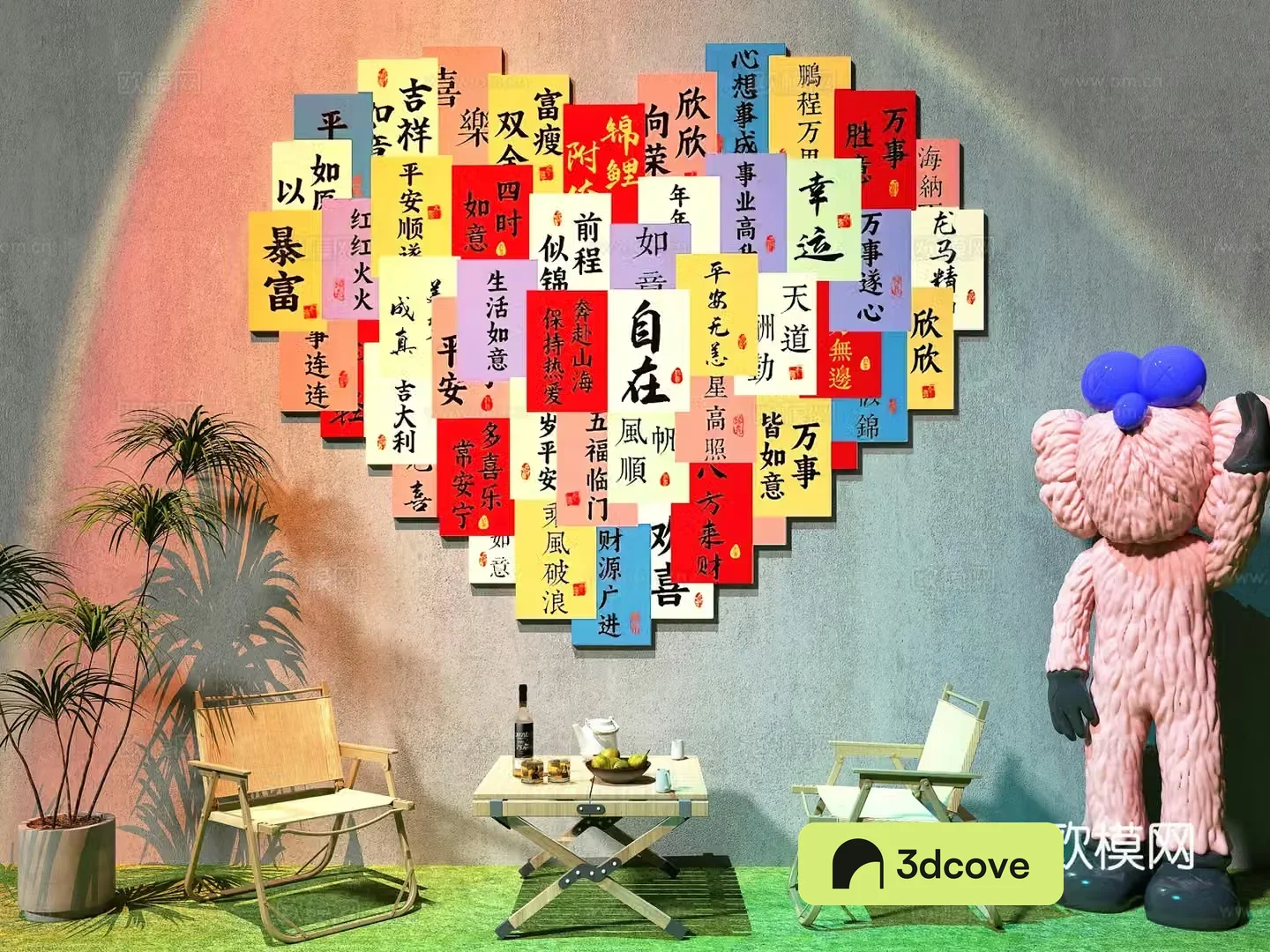 Internet celebrity check-in wall Camping style check-in wall Coffee milk tea shop check-in wall Camping style leisure table and chair