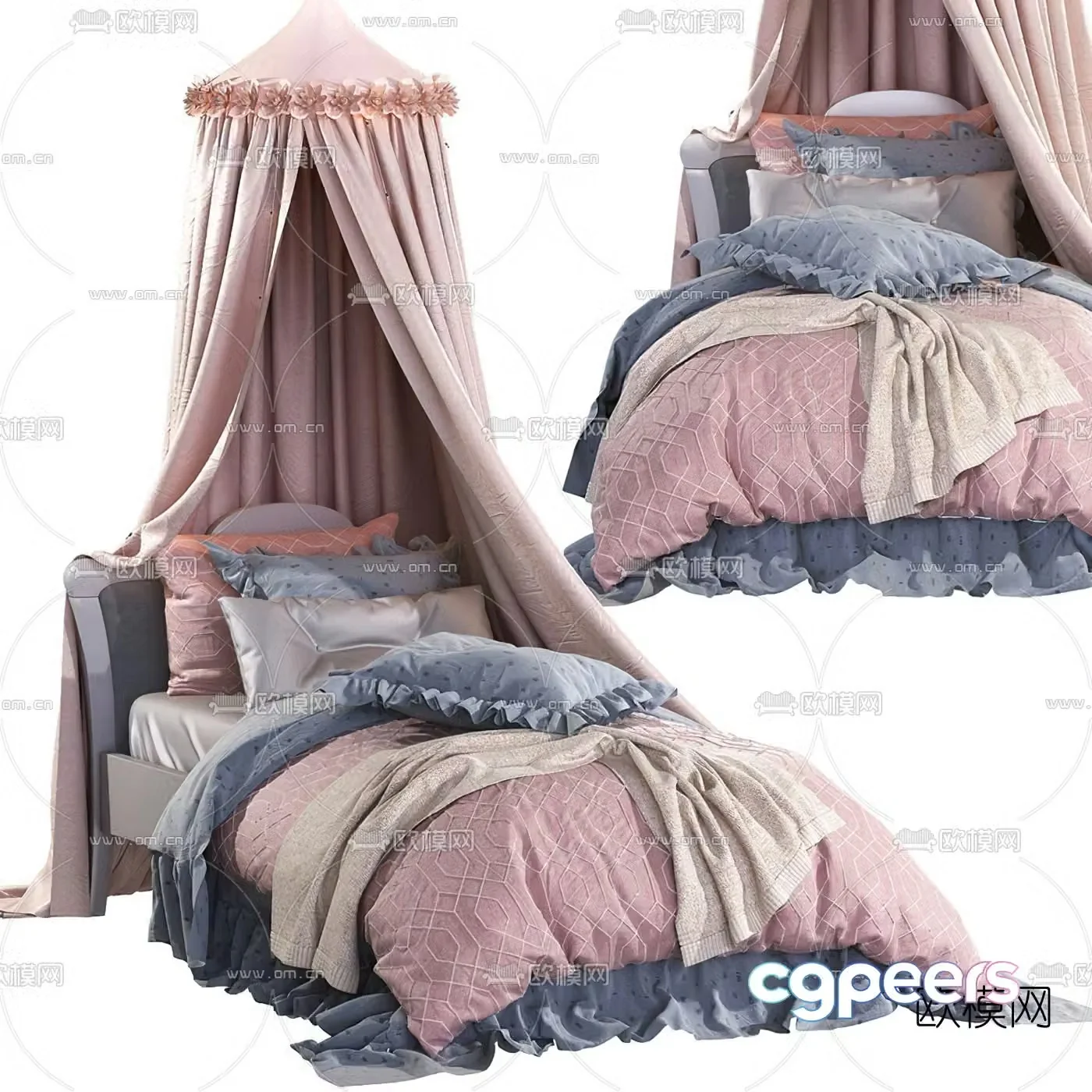 American fabric princess bed 3d model