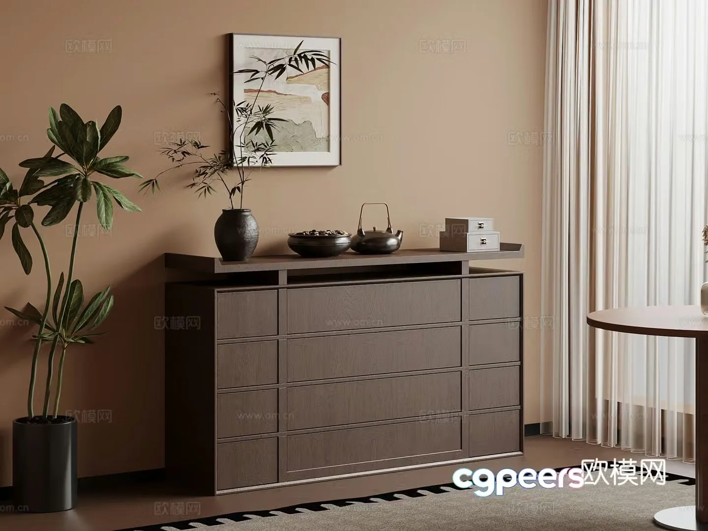 Middle-aged style porch cabinet decorative painting 3D model