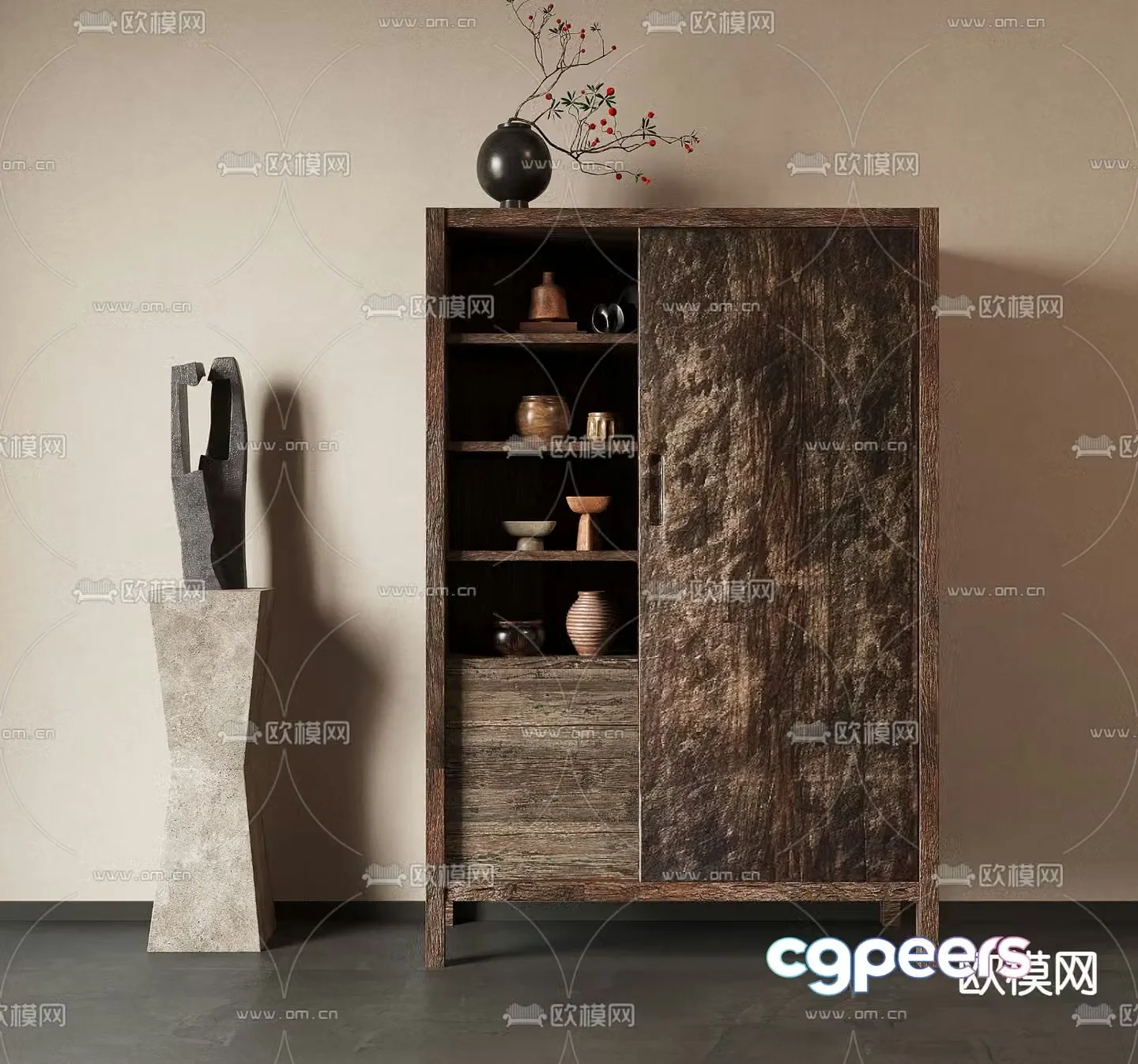 Wabi-sabi decorative cabinet shelf 3d model