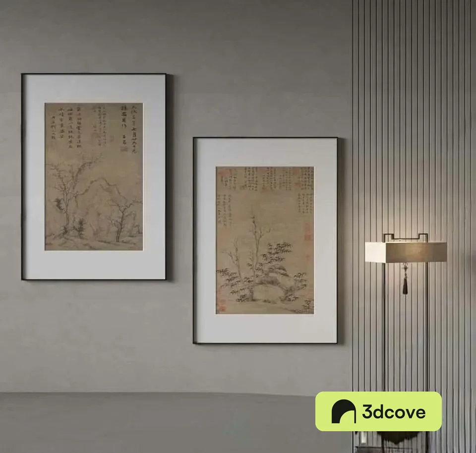 Two Framed Landscape Paintings On A Wall