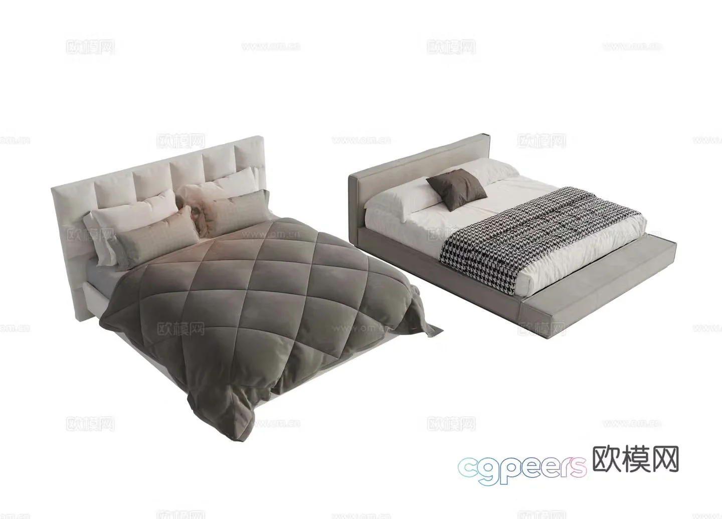 Modern fabric dual bed Main bed bedroom minimalist bed bed Minotti Modern dual bed 3D model