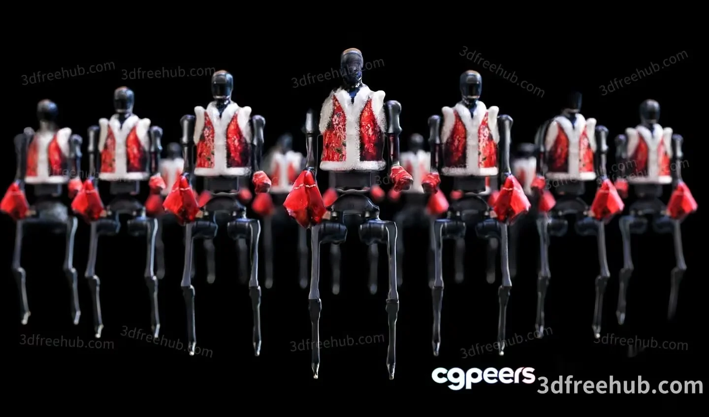A Group Of Red And White 3D Printed Figures 3D Model – 21599 – VRAY Render