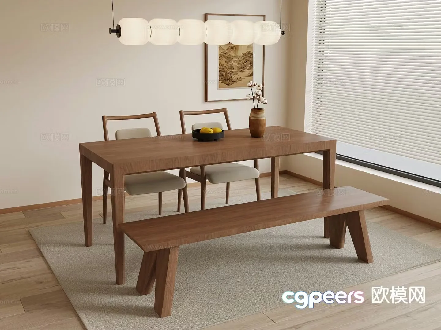 Medieval style dining table and chairs 3d model