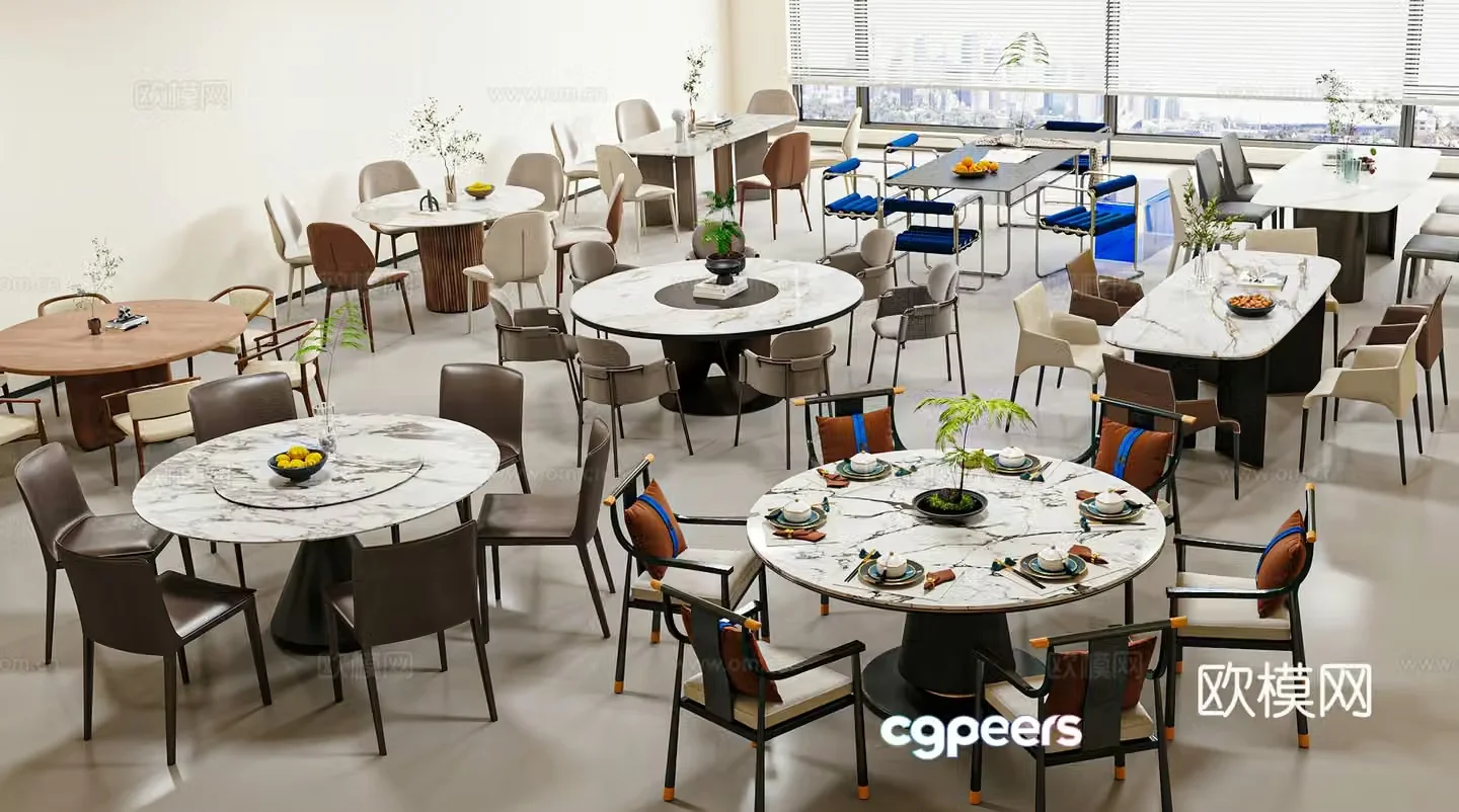 Modern new Chinese dining table and chair combination 3D model