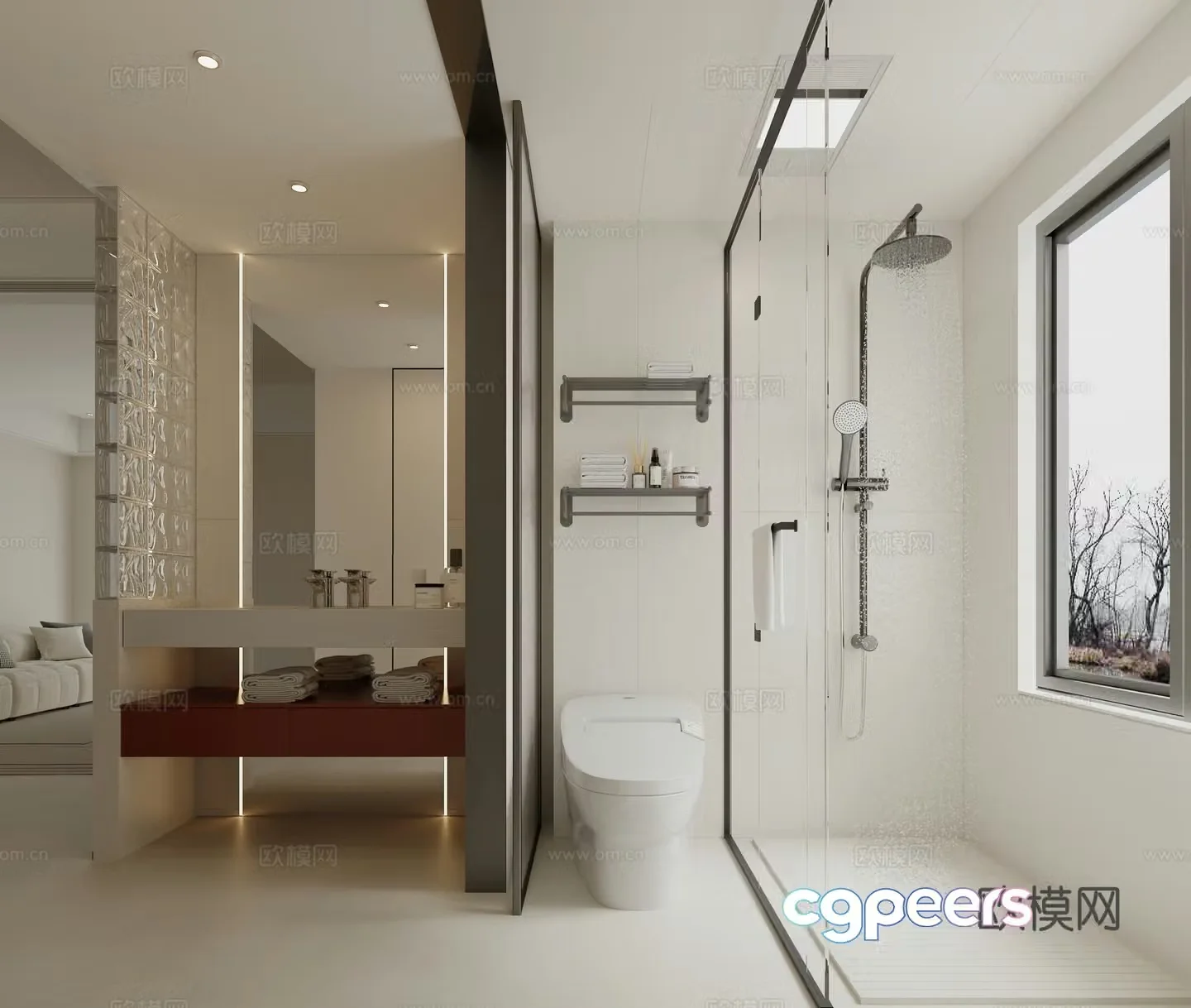 Modern creamy bathroom 3d model